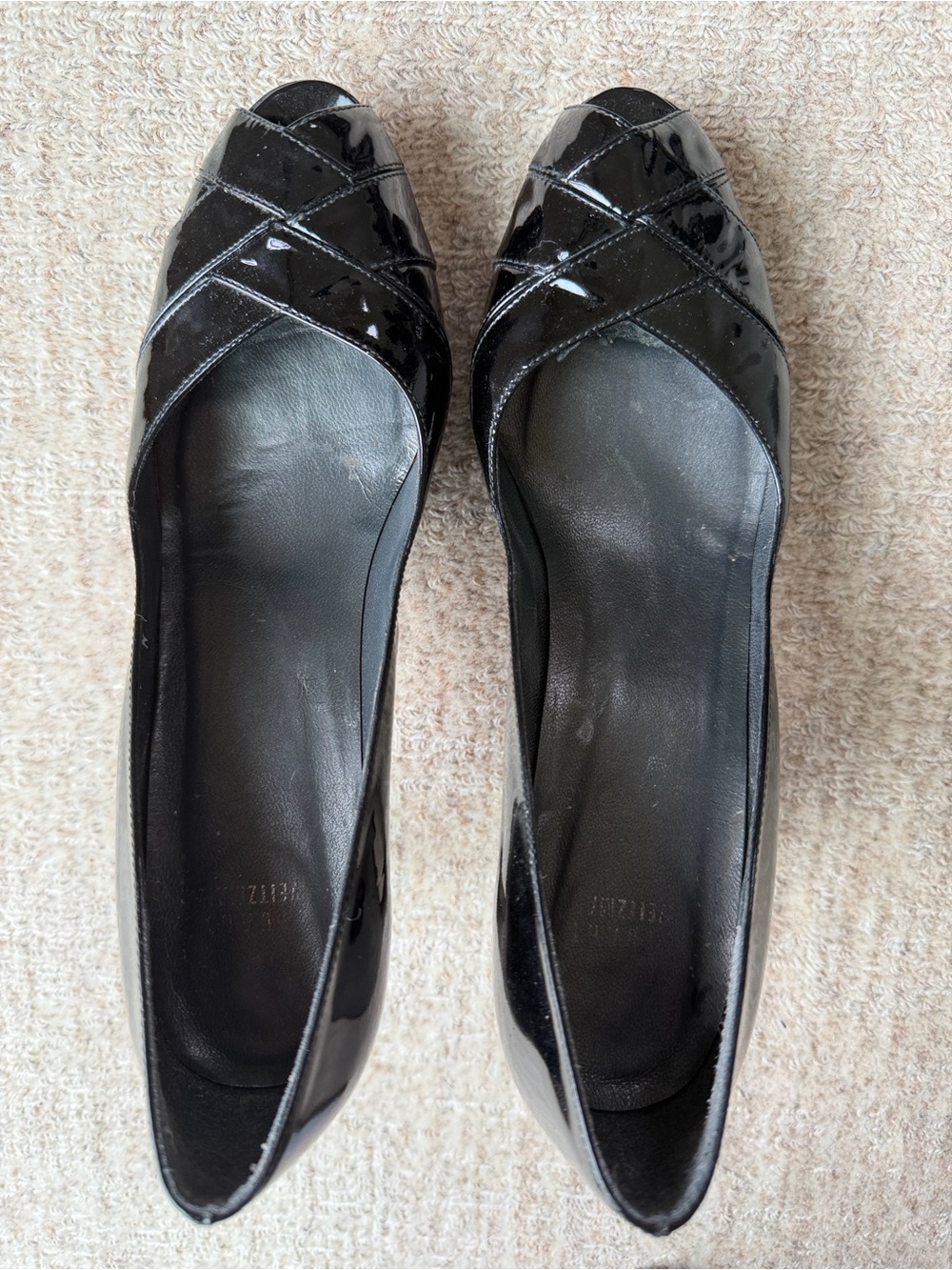 Stuart Weitzman - black patent leather Crissjones pumps. Size 9 narrow.